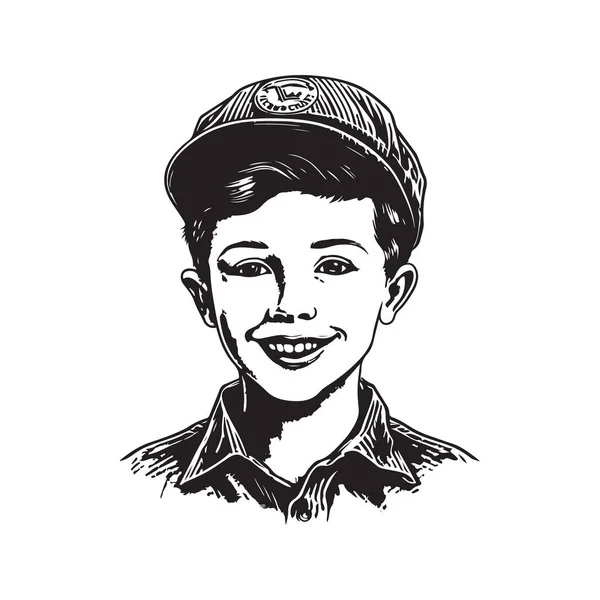 Χαριτωμένο Νεαρό Αγόρι Vintage Λογότυπο Γραμμή Τέχνης Έννοια Μαύρο Και — Διανυσματικό Αρχείο