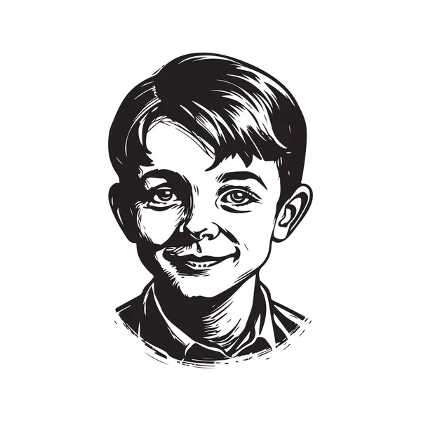 Милый Мальчик Винтажный Логотип Линия Художественная Концепция Черно Белый Цвет — стоковый вектор