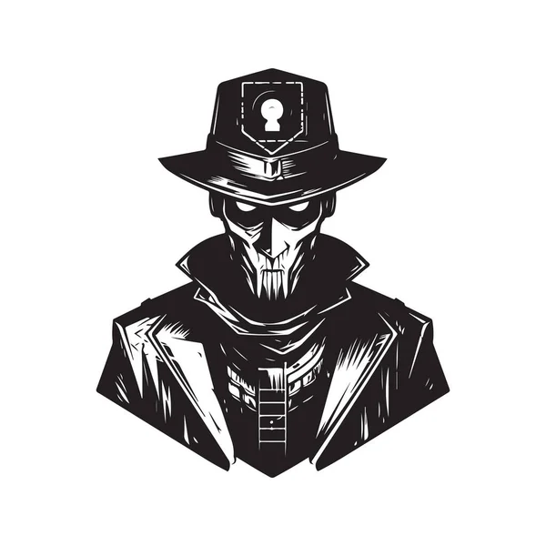 Siber Yazılım Hacker Patronu Klasik Logo Çizgisi Sanat Konsepti Siyah — Stok Vektör