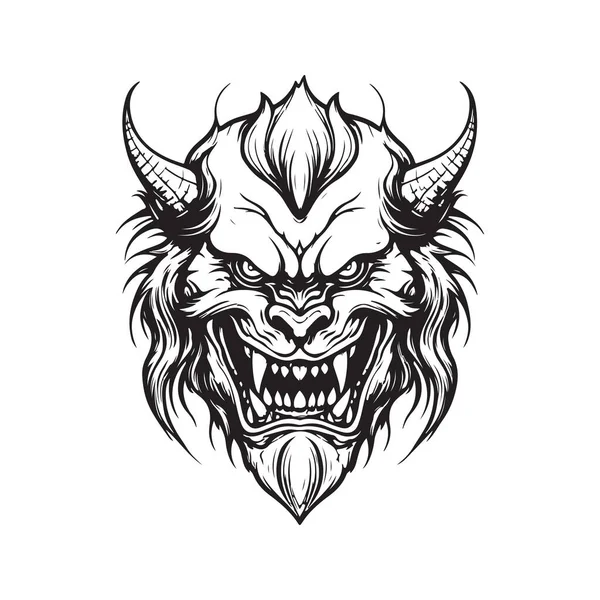 Demon Monster Vintage Logo Lijn Kunst Concept Zwart Wit Kleur — Stockvector