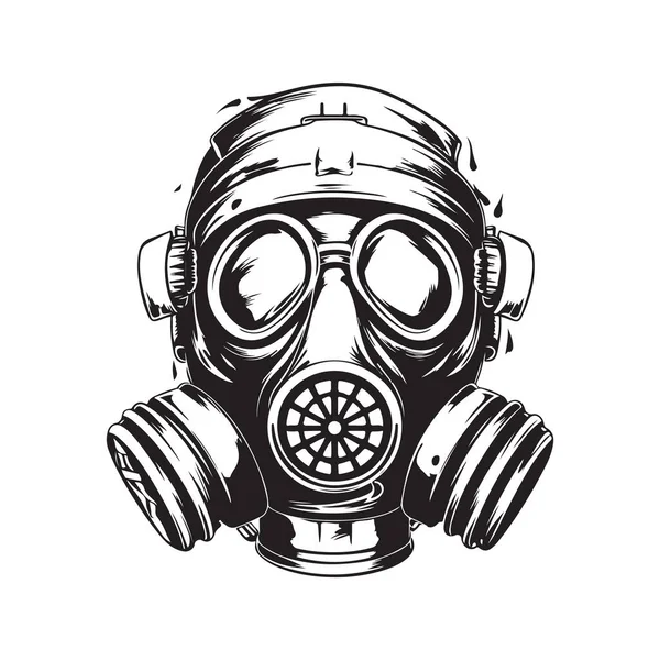 Gas Mask Vintage Logo Line Art Concept Black White Color — Stock Vector
