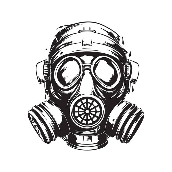 gas mask, vintage logo line art concept black and white color, hand drawn illustration