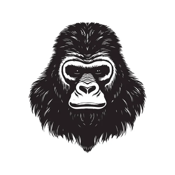 Goril Klasik Logo Çizgisi Sanat Konsepti Siyah Beyaz Renk Çizimi — Stok Vektör