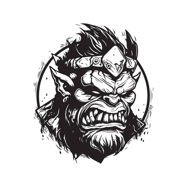 stock vector savage orc brute warrior, vintage logo line art concept black and white color, hand drawn illustration