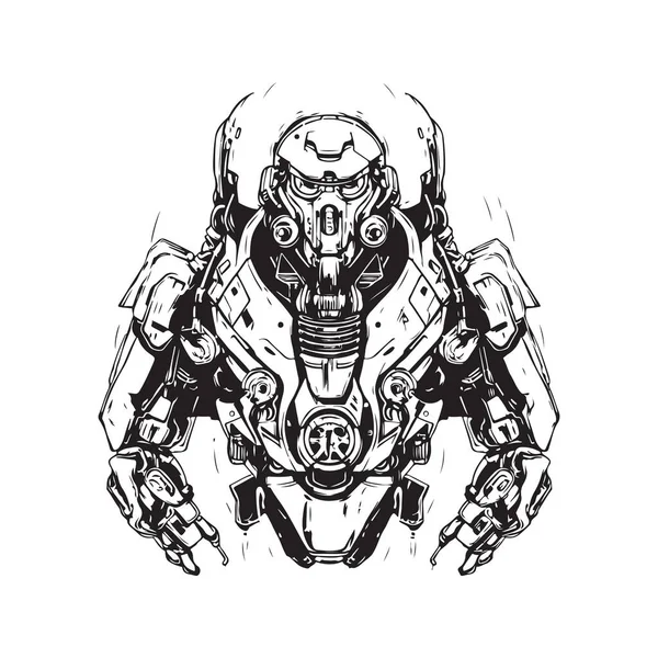 Наукова Фантастика Військовий Робот Воїн Вінтажний Логотип Лінії Мистецтва Концепція — стоковий вектор