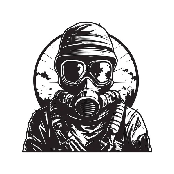Nükleer Klasik Logo Çizgisi Sanat Konsepti Siyah Beyaz Çizimi Illüstrasyon — Stok Vektör