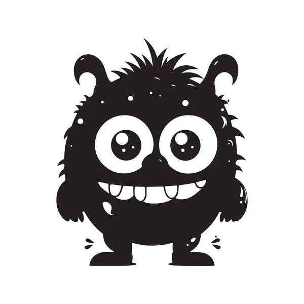 Милый Маленький Мультяшный Монстр Винтажный Логотип Линия Художественная Концепция Черно — стоковый вектор
