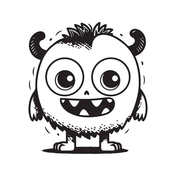 Schattig Klein Cartoon Monster Vintage Logo Lijn Kunst Concept Zwart — Stockvector
