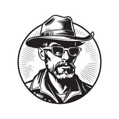 sert hayırsever, klasik logo çizgisi sanat konsepti siyah beyaz renk, el çizimi illüstrasyon