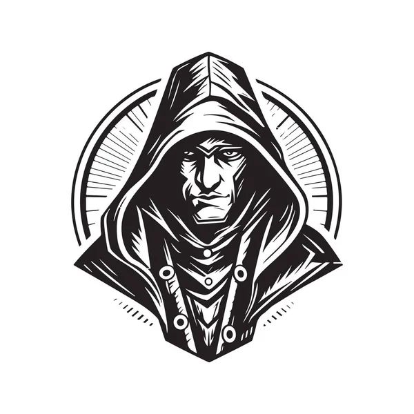 Sinsi Suikastçı Klasik Logo Çizgisi Sanat Konsepti Siyah Beyaz Renk — Stok Vektör