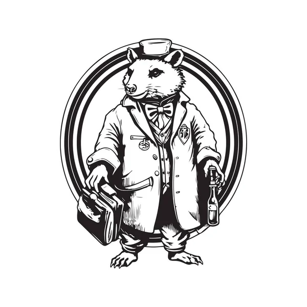 Wombat Alchemik Vintage Logo Linia Sztuka Koncepcja Czarny Biały Kolor — Wektor stockowy