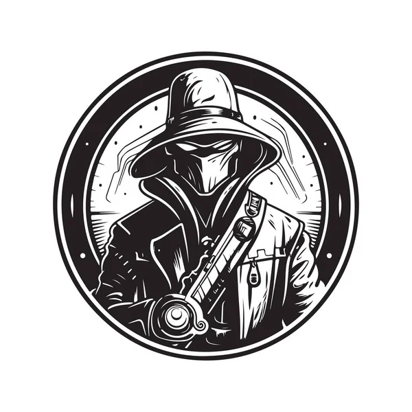 Assassin Secret Furtif Vintage Logo Ligne Art Concept Noir Blanc — Image vectorielle