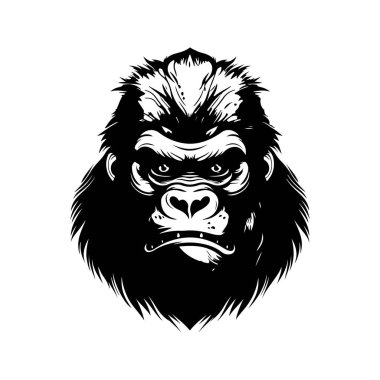 Goril kafası, klasik logo çizgisi sanat konsepti siyah-beyaz renk, el çizimi illüstrasyon