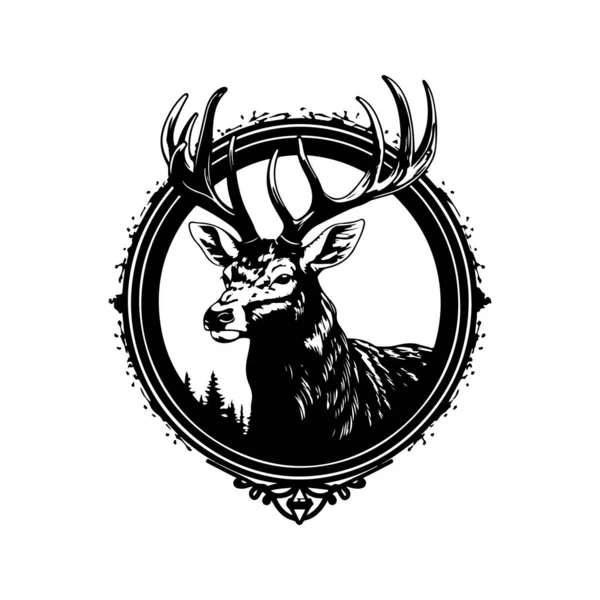 Łoś Vintage Logo Linii Sztuki Koncepcja Czarno Biały Kolor Ręcznie — Wektor stockowy