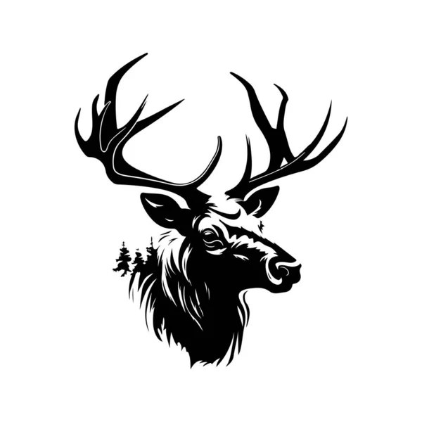 Elk Vintage Logo Line Art Conception Black White Color Hand — 스톡 벡터