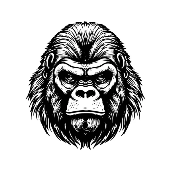 Gorilla Hoofd Vintage Logo Lijn Kunst Concept Zwart Wit Kleur — Stockvector