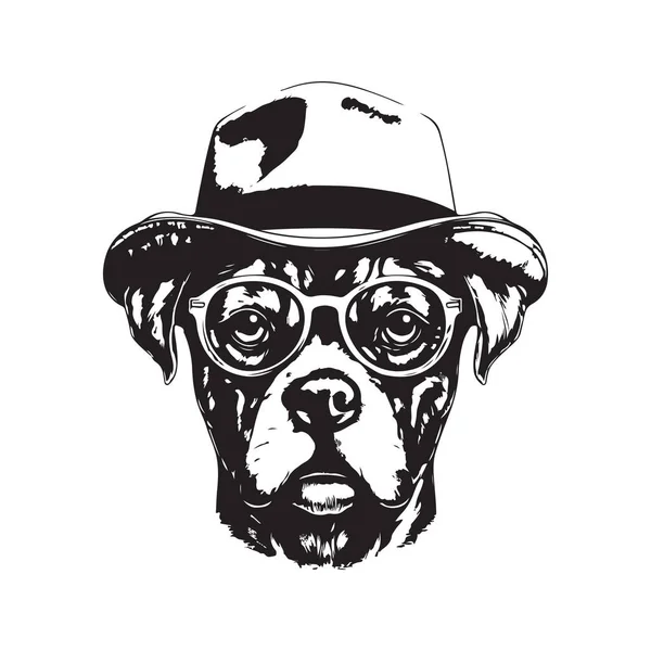 Hipster Σκυλί Vintage Λογότυπο Γραμμή Τέχνης Έννοια Μαύρο Και Άσπρο — Διανυσματικό Αρχείο