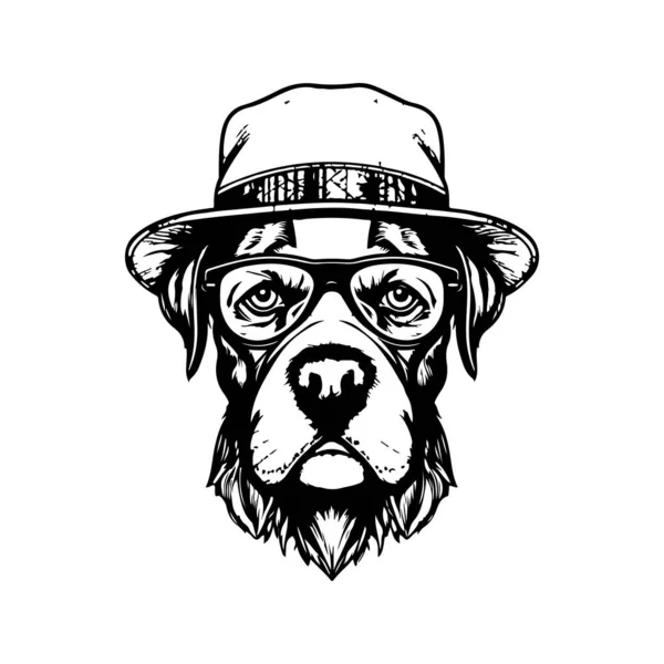 Hipster Cão Logotipo Vintage Linha Arte Conceito Preto Branco Cor — Vetor de Stock