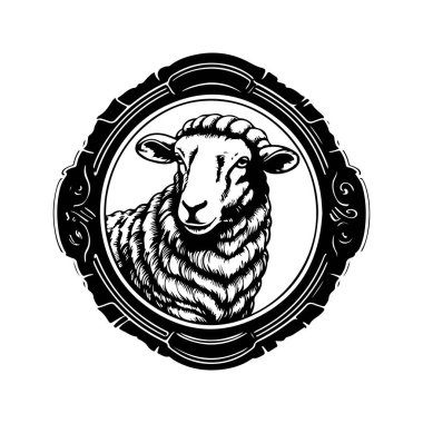 kuzu, klasik logo çizgisi sanat konsepti siyah beyaz renk, el çizimi illüstrasyon