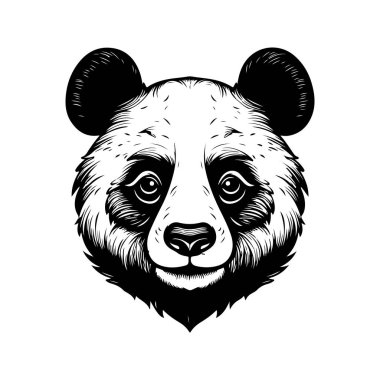 panda, klasik logo çizgisi sanat konsepti siyah beyaz renk, el çizimi illüstrasyon