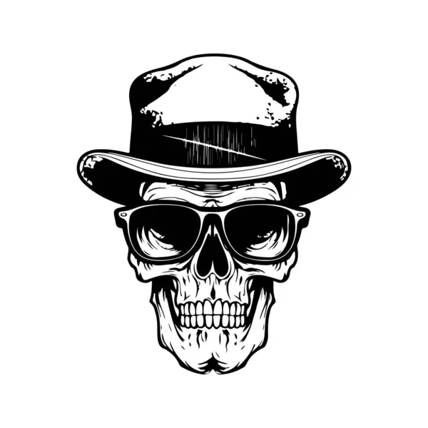 Hippi Kafatası Klasik Logo Çizgisi Sanat Konsepti Siyah Beyaz Renk — Stok Vektör