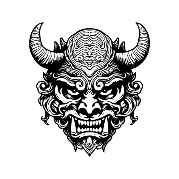 Oni Masker Vintage Logo Lijn Kunst Concept Zwart Wit Kleur — Stockvector