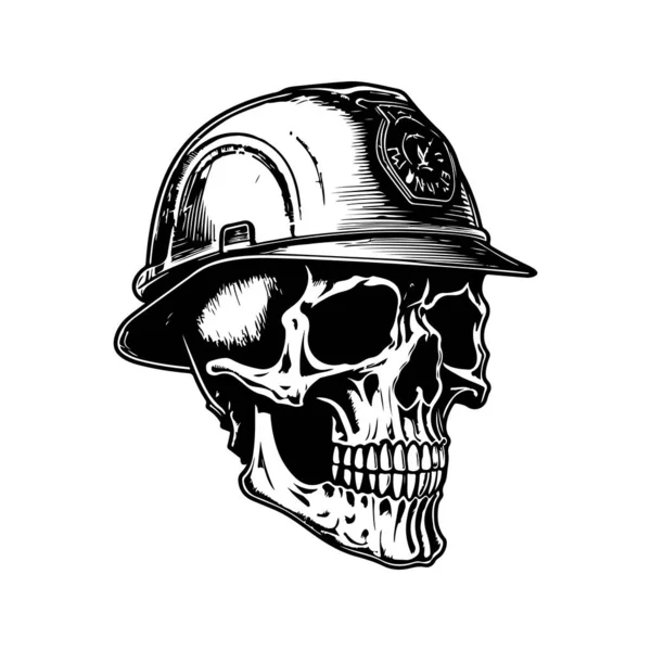 Crâne Travailleur Portant Casque Dur Vintage Logo Ligne Art Concept — Image vectorielle