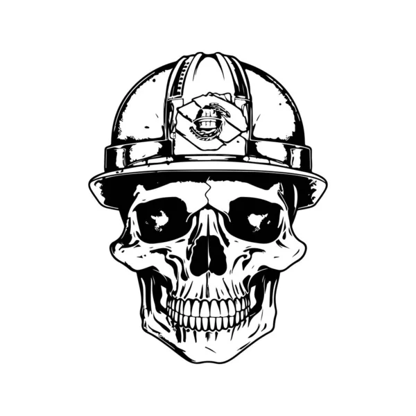 Crâne Travailleur Portant Casque Dur Vintage Logo Ligne Art Concept — Image vectorielle