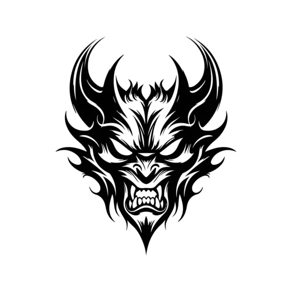 Demon Płomienie Vintage Logo Linii Sztuki Koncepcja Czarno Biały Kolor — Wektor stockowy