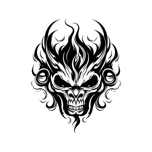 Fiamme Demoniache Logo Vintage Linea Art Concept Colore Bianco Nero — Vettoriale Stock