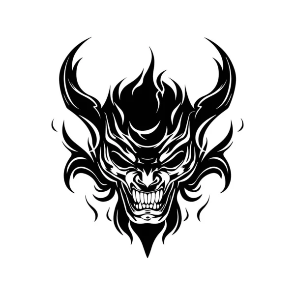 Demon Vlammen Vintage Logo Lijn Kunst Concept Zwart Wit Kleur — Stockvector
