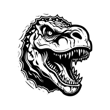 giganotosaurus, klasik logo çizgisi sanat konsepti siyah beyaz renk, el çizimi illüstrasyon