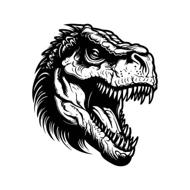 giganotosaurus, klasik logo çizgisi sanat konsepti siyah beyaz renk, el çizimi illüstrasyon