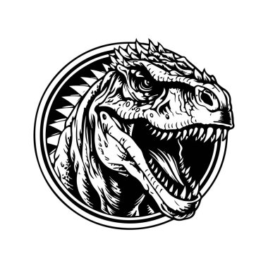 giganotosaurus, klasik logo çizgisi sanat konsepti siyah beyaz renk, el çizimi illüstrasyon