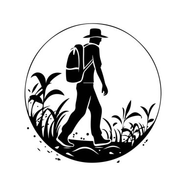 Doğal olarak yol gösteren klasik logo çizgisi sanat konsepti siyah ve beyaz renk, el çizimi illüstrasyon