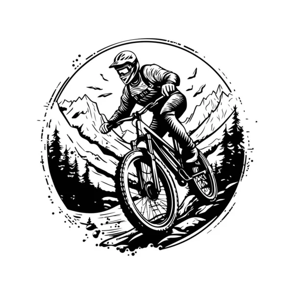 Ekstrem Spor Dağ Bisikletçiliği Klasik Logo Çizgisi Sanat Konsepti Siyah — Stok Vektör