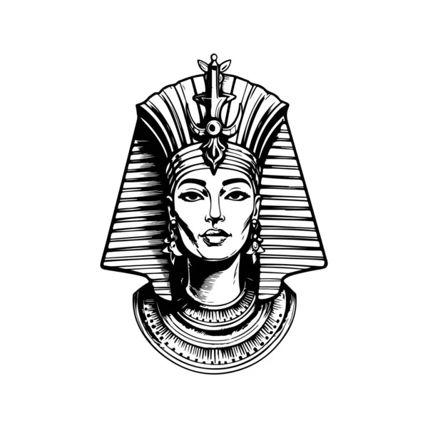 Reina Egipcia Concepto Arte Línea Logotipo Vintage Color Blanco Negro — Archivo Imágenes Vectoriales