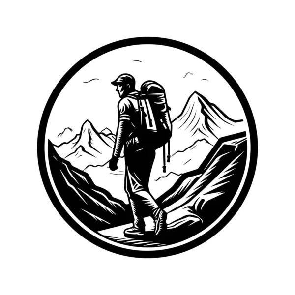 Wandelen Vintage Logo Lijn Kunst Concept Zwart Wit Kleur Met — Stockvector