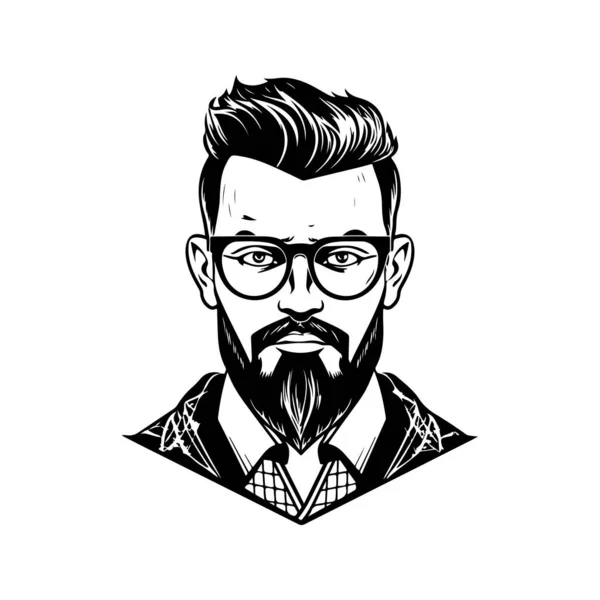 Hipster Man Vintage Logo Line Art Concept Schwarz Weiß Farbe — Stockvektor