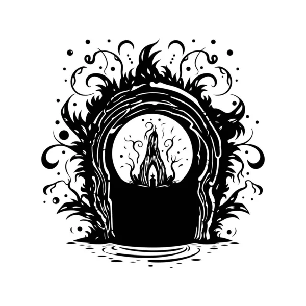 Sihirli Portal Klasik Logo Çizgisi Sanat Konsepti Siyah Beyaz Renk — Stok Vektör