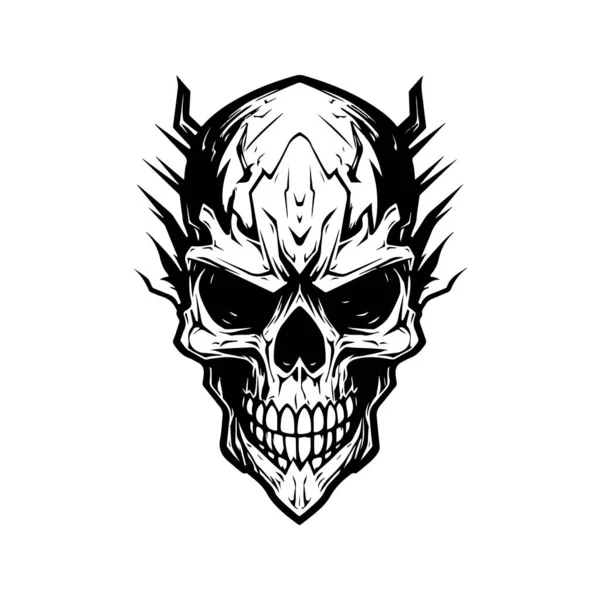 Reklam Canavarı Kafatası Klasik Logo Çizgisi Sanat Konsepti Siyah Beyaz — Stok Vektör