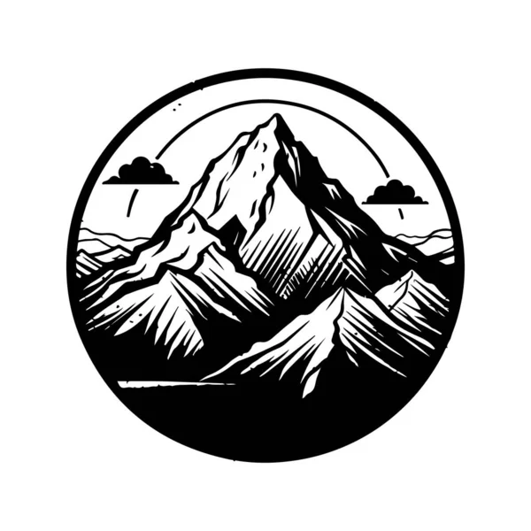 Montanha Logotipo Vintage Linha Arte Conceito Preto Branco Cor Ilustração —  Vetores de Stock