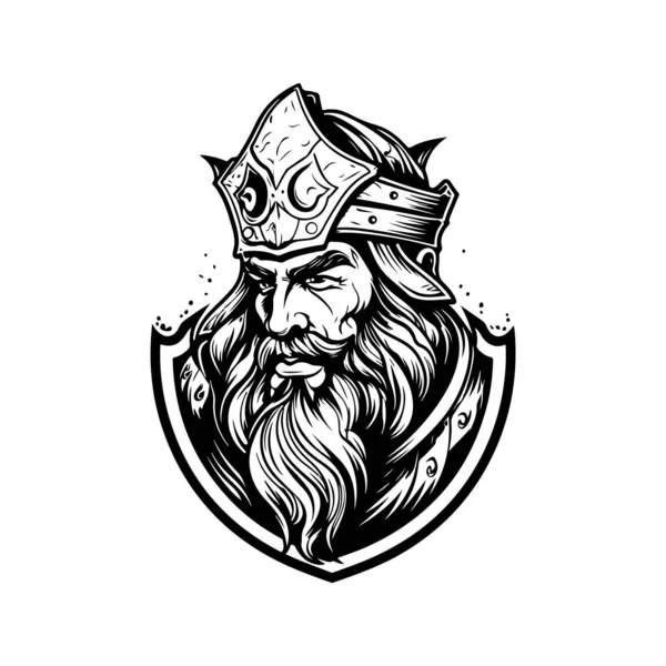 Паладин Бородою Вінтажний Логотип Лінії Мистецтва Концепція Чорно Білого Кольору — стоковий вектор
