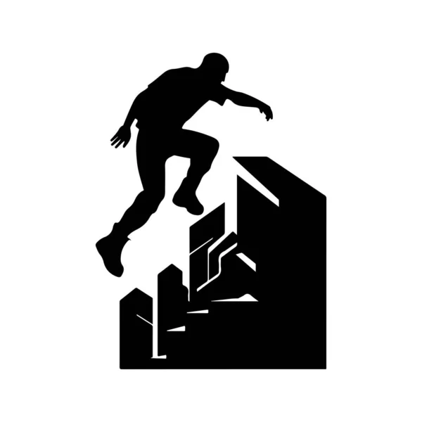 Паркур Винтажный Логотип Линии Художественной Концепции Черно Белый Цвет Ручной — стоковый вектор