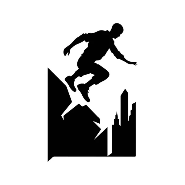 Паркур Винтажный Логотип Линии Художественной Концепции Черно Белый Цвет Ручной — стоковый вектор