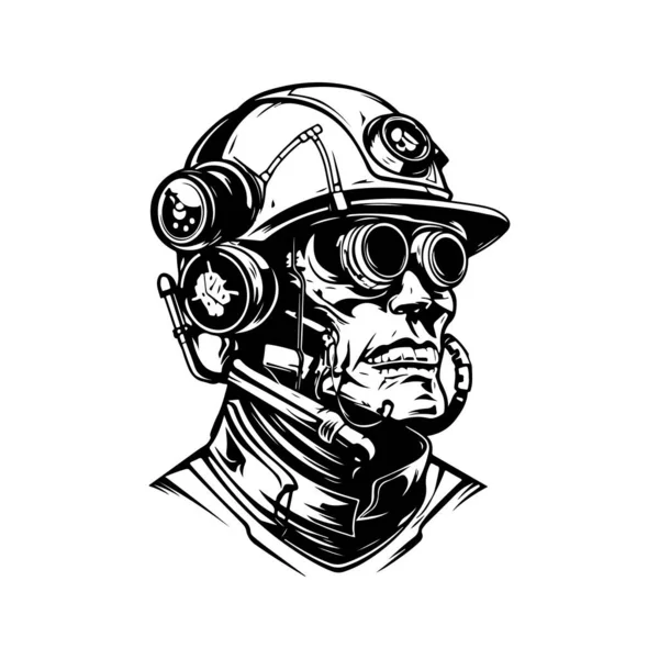 Cyborg Medic Vintage Logo Linje Konst Koncept Svart Och Vit — Stock vektor