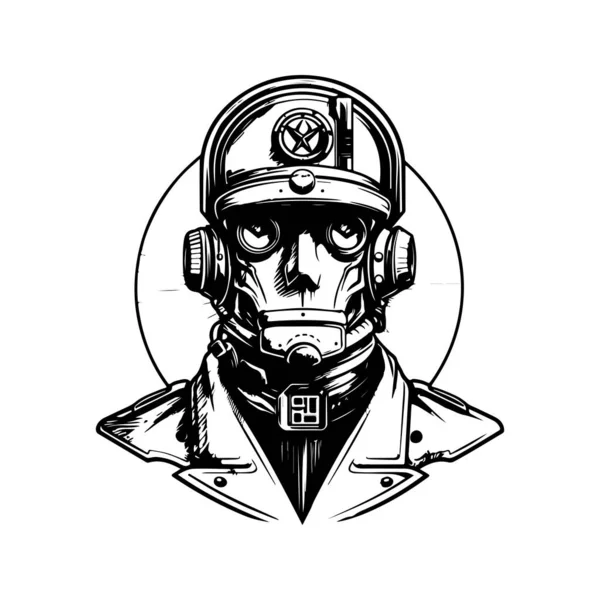 Cyborg Medic Vintage Logo Line Art Koncepció Fekete Fehér Színű — Stock Vector