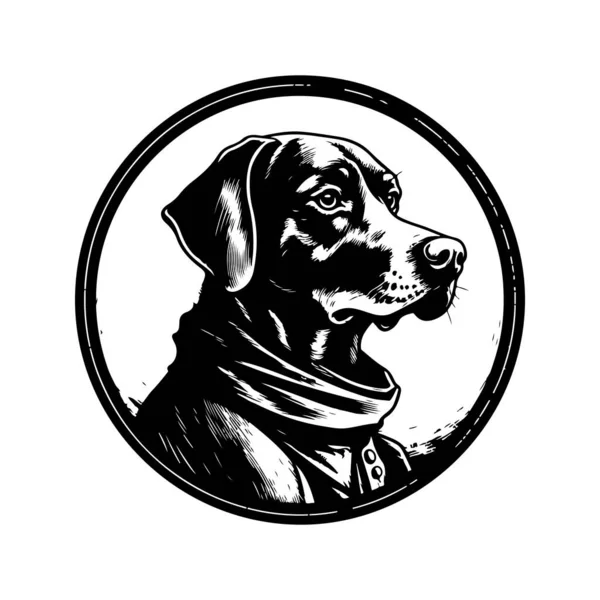 Ιστορικός Σκύλος Vintage Λογότυπο Γραμμή Τέχνης Έννοια Μαύρο Και Άσπρο — Διανυσματικό Αρχείο