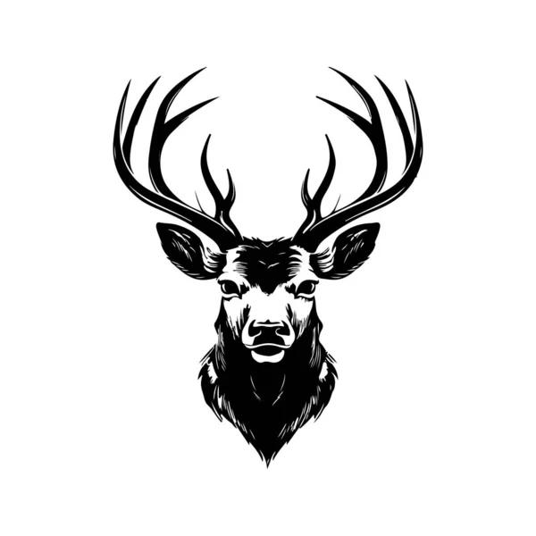 Deer Head Vintage Logo Line Art Concept Black White Color — Stock Vector