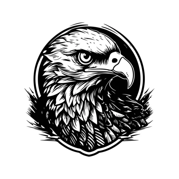 Орел Винтажный Логотип Линия Художественная Концепция Черно Белый Цвет Ручной — стоковый вектор